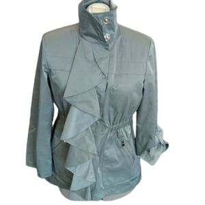 Tahari rain trench coat ruffle front Size PL
